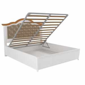 Кровать 90x200 с мягкой спинкой и подъемным механизмом Тиволи WOOD, Молочный/Ясень